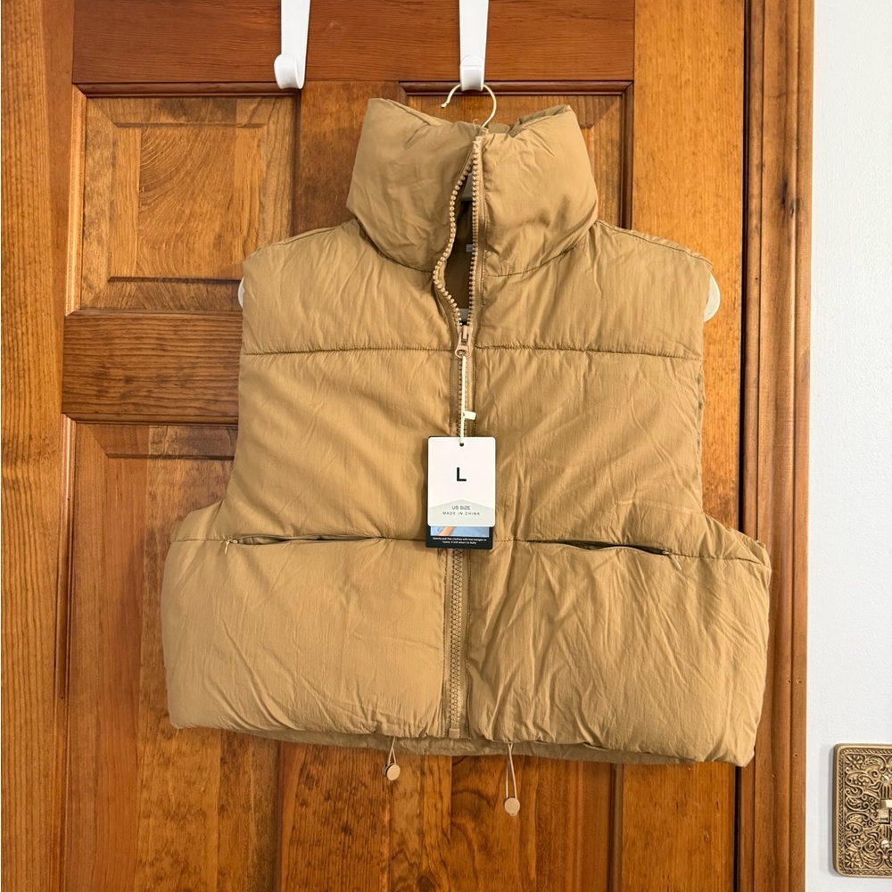Tan Puffer Vest Cropped